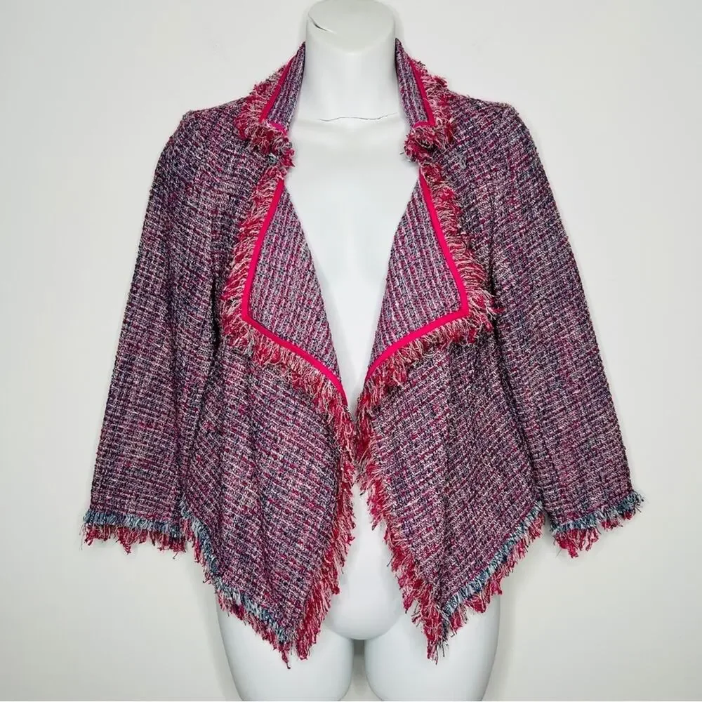 ROBBI & NIKKI Tweed Blazer Jacket Womens Small Pink Maximalist Office Fun Funky - Picture 1 of 9